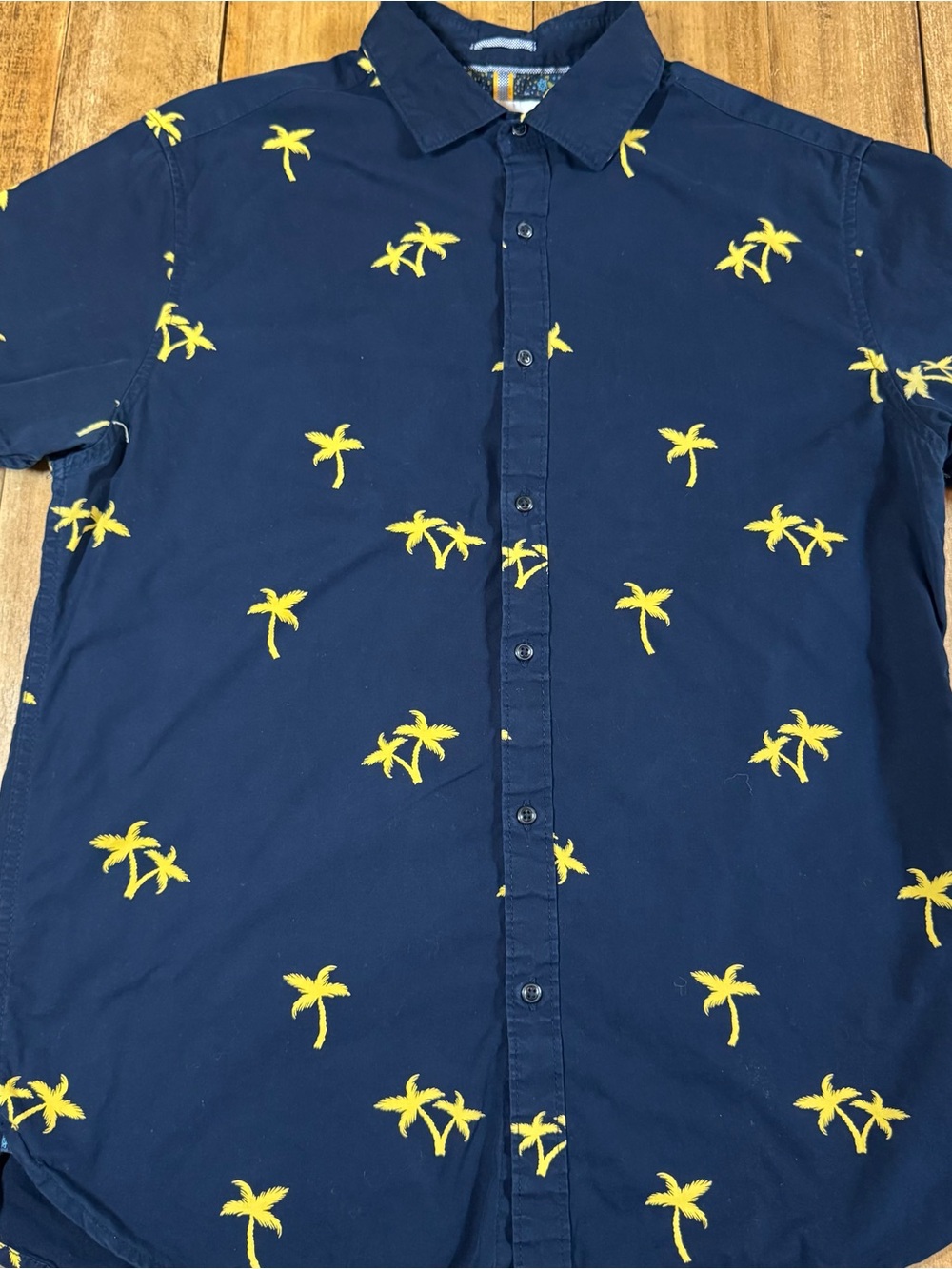 Denim & Flower Ricky Singh Palm Tree Print Short Sleeve Button Up Medium